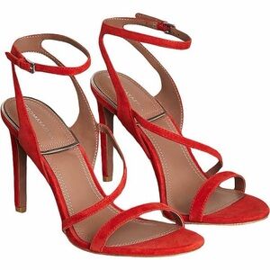 BCBGMaxAzria Orange-Red Suede Strappy Heel Sandal